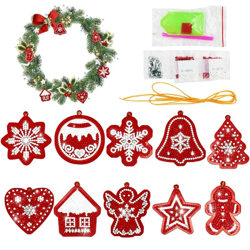 

Набор для алмазной живописи 5D, Набор для творчества с рождественскими мотивами, подвесные украшения красного и белого цветов для рождестве...