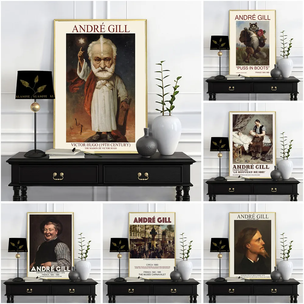 

Andre Gill Exhibition Museum Vintage Poster Human Portrait Art Print Canvas Painting Decor Wall Picture