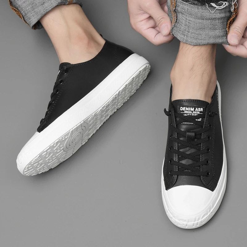 

Fashion Men Casual Men Leather Sneakers for Men Thick Sole Young Men Daily Footwear Four Season Sneakers Black White Flats %
