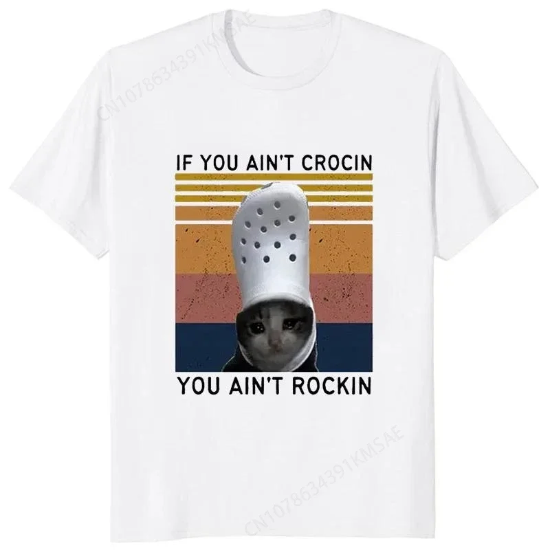 Забавная мультяшная графическая футболка с рисунком плача кошки крокса мема