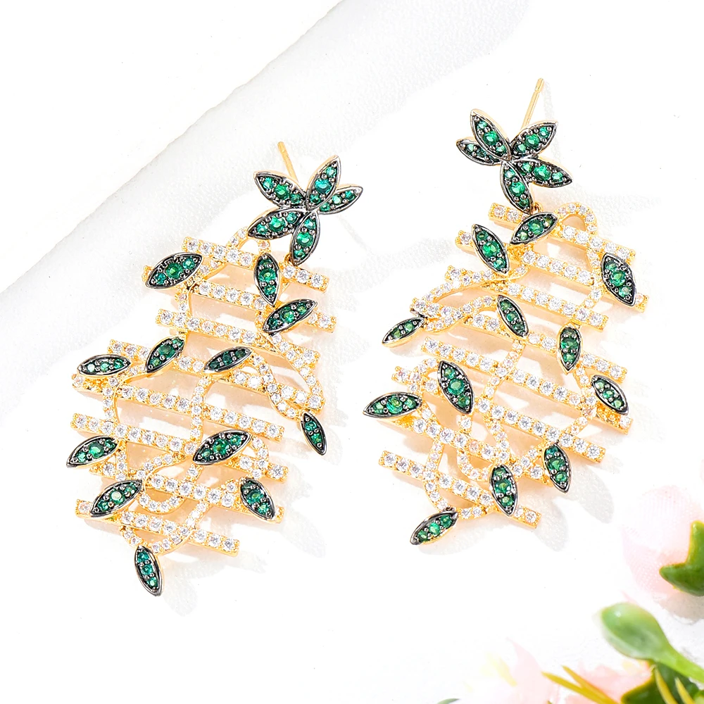 

GODKI Big Fashion Sparkling Leaf Flower Statement Earrings For Women Wedding Party Full Zircon CZ Indian Dubai Bridal jewelry