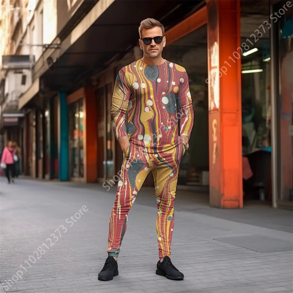 2023 Tracksuit Men Long Sleeve T-shirts Two Piece Set Men Fashion 3D Oil Painting Style Printing Casual Street Clothes For Men
