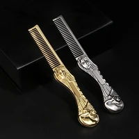 skull design hair comb portable zinc alloy folding beard comb barber mustache care shaping tools salon hairdresser pocket combs