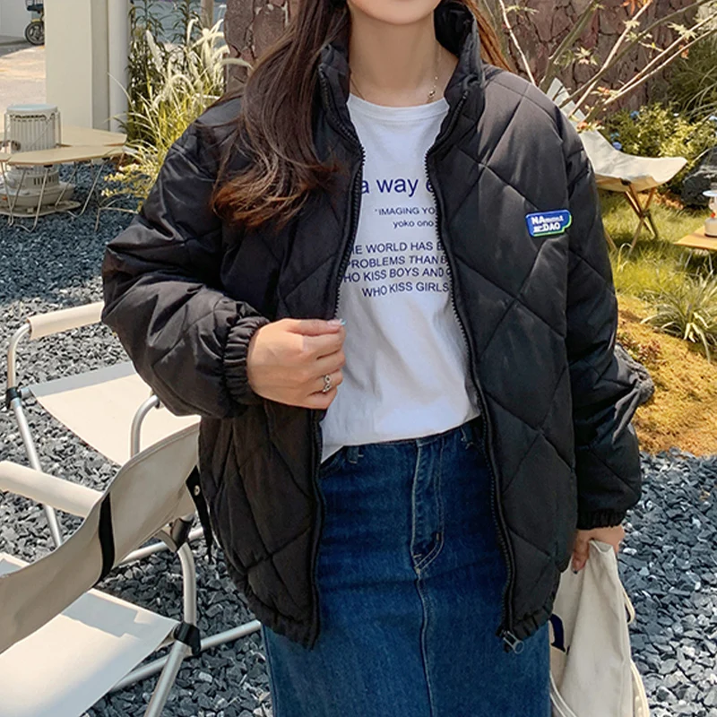 Women's Fashion Warm Parka Loose Casual Long Sleeve Women Solid Down Jacket Versatile Ladies Rhombus Outerwear 2022 Winter New