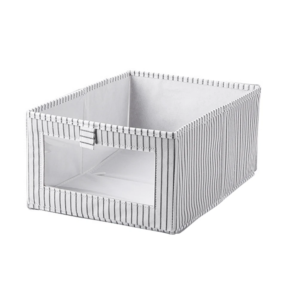

Fabric Storage Bins with Window Foldable Closet Organizers for Shelves Drawer Organizers 2 Pack White Stripes