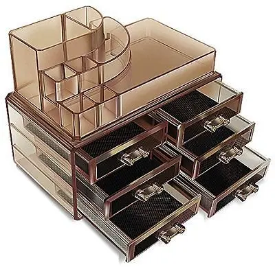 

Acrylic Cosmetics Organizer Brown Dark Colored Makeup Box Multi with Drawers
