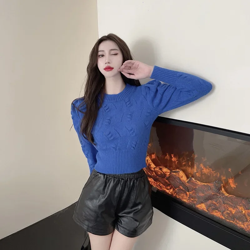 Облегающий Топ chicталии Женский Осенний укороченный вязаный пуловер с длинным