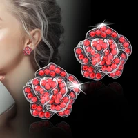leeker vintage jewelry solid rose flower stud earrings for women shiny cubic zircon women antique silver color jewelry zd1 xs6