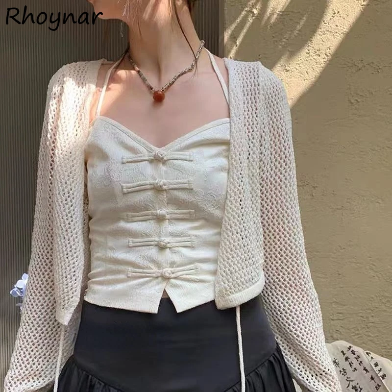 

Cardigan Women Summer Tender Daily Hot Sale Fashion Loose Chic Mujer Sweet Ulzzang Girlish Solid Elegant Hollow Out Thin Teens