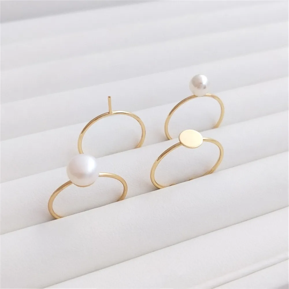 

14K plated gold filled DIY hand pinto ring paste ring face half hole bead needle inlaid pearl opening ring accessories