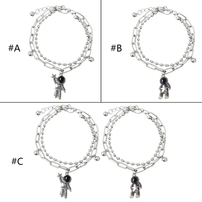 

1/2Pcs Heart Magnet Couple Bracelet Astronaut Pendant Wristband Double Layer Bracelet for Lover Best-Friends Jewelry Dropship