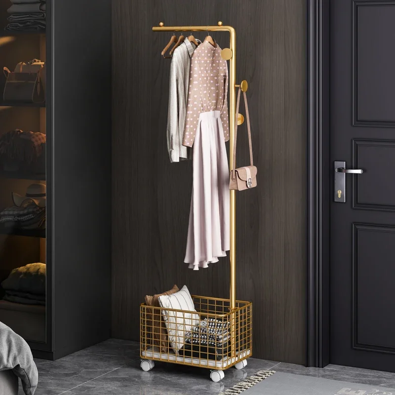

Wheels Hanging Clothes Rack Industrial Aesthetic Storage Minimalist Clothing Rack Stand Floor Perchero De Pie Nordic Furniture