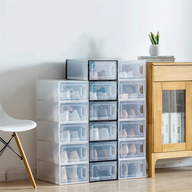 

1PC Transparent Shoe Box Storage Shoe Boxes Thickened Dustproof Shoes Organizer Box Can Be Superimposed Combination Shoe Cabinet