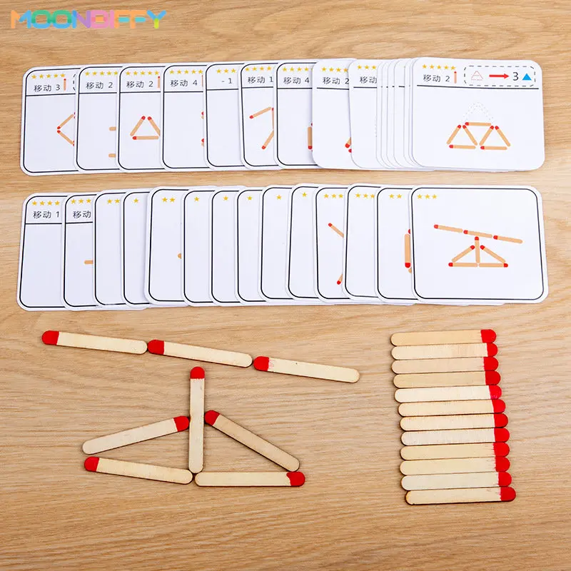 

Montessori Matches Puzzles Game Wooden Toys DIY Math Geometry Board Game Logic Thinking Match Training Educational Toys for Kids