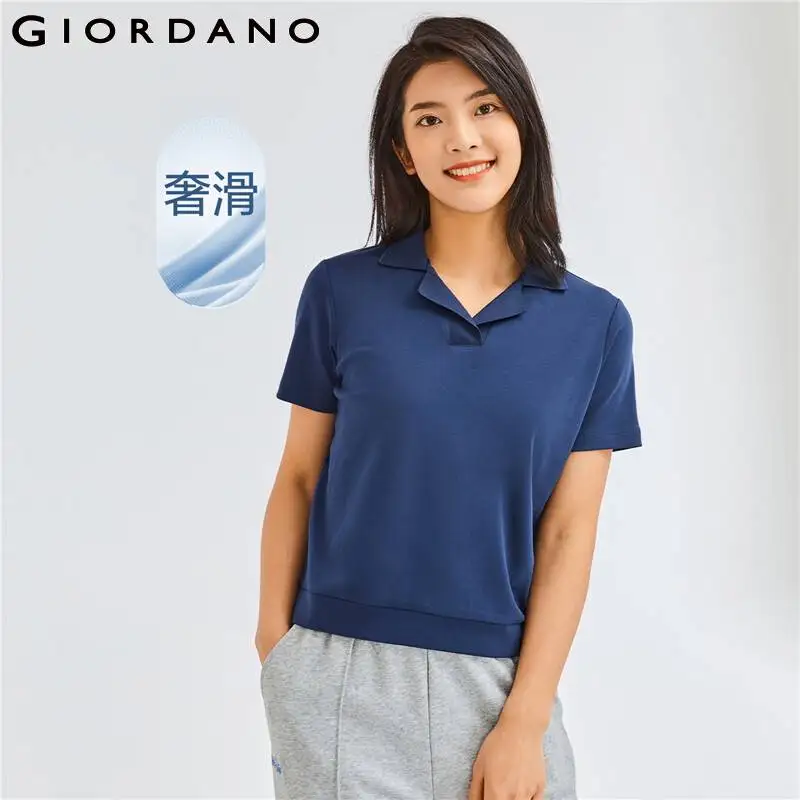 

GIORDANO Women Polo Shirts Fashion French Collar Cotton Polo Shirts Solid Color Summer Short Sleeve Casual Polo Tops 05313386