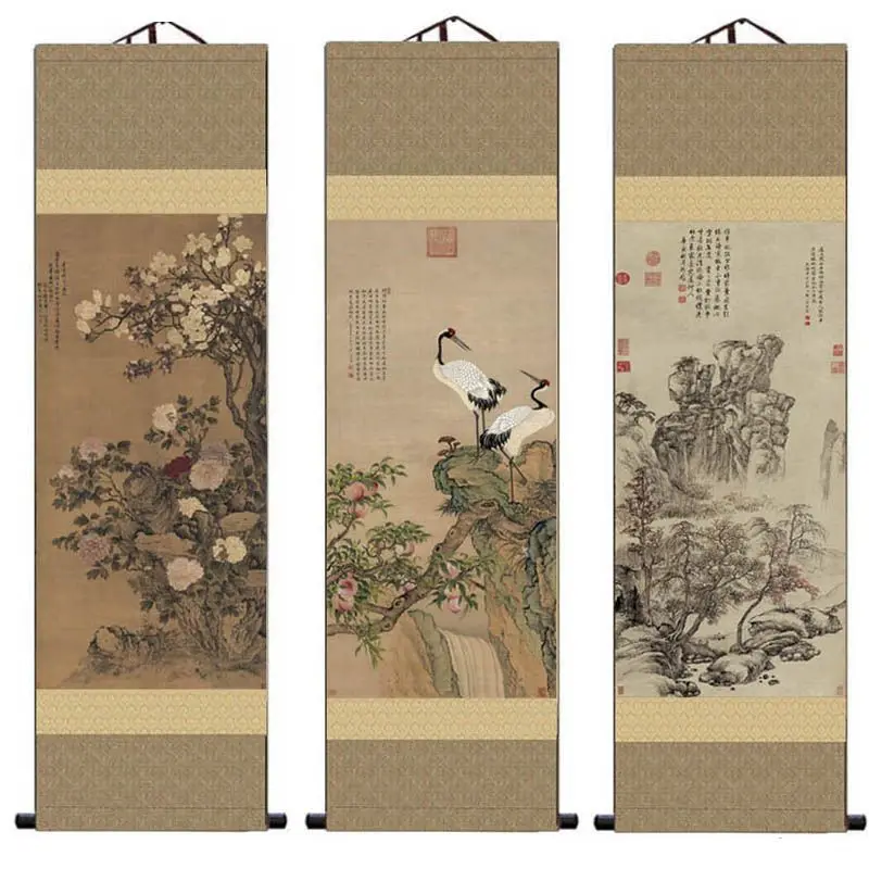 Настенная картина на китайском языке Свиток шелковая ткань украшение для салона