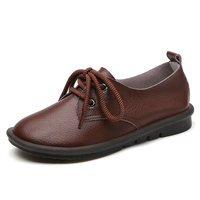 Туфли женские с круглым носком мягкая кожа подошва Повседневные Легкие обувь для