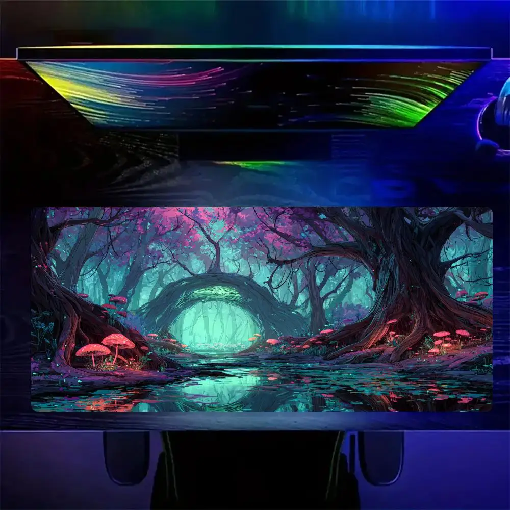 Фото Большой коврик для мыши Mushroom Swamp, для компьютера, офиса, игр, резиновый, противоскользящий, XXL, HDP, удлиненный, для рабочего стола №2