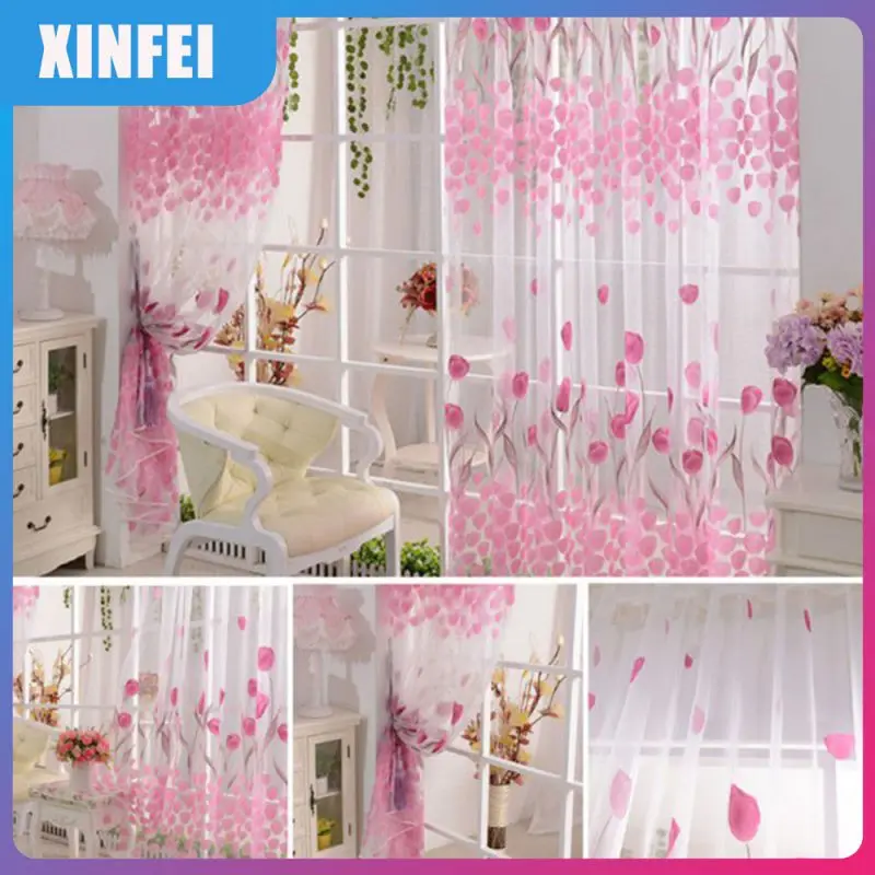 

Semi-shading Screens Sun Shape For Living Room Bedroom Curtains Tulip Tulle Print Light Weight Window Screening Window Decor