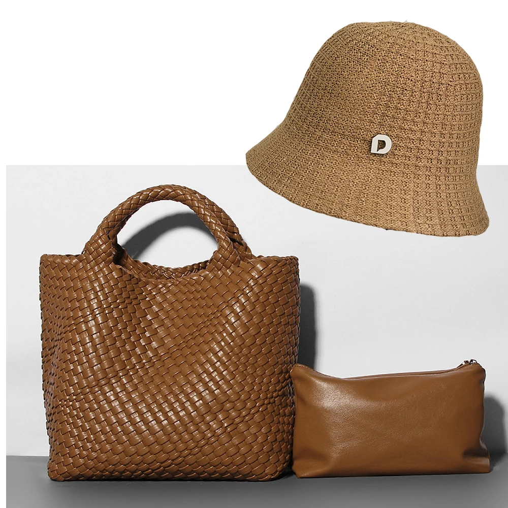 

Высококачественная сумка из натуральной кожи AAA и Кепка рыбака ручной работы для женщин