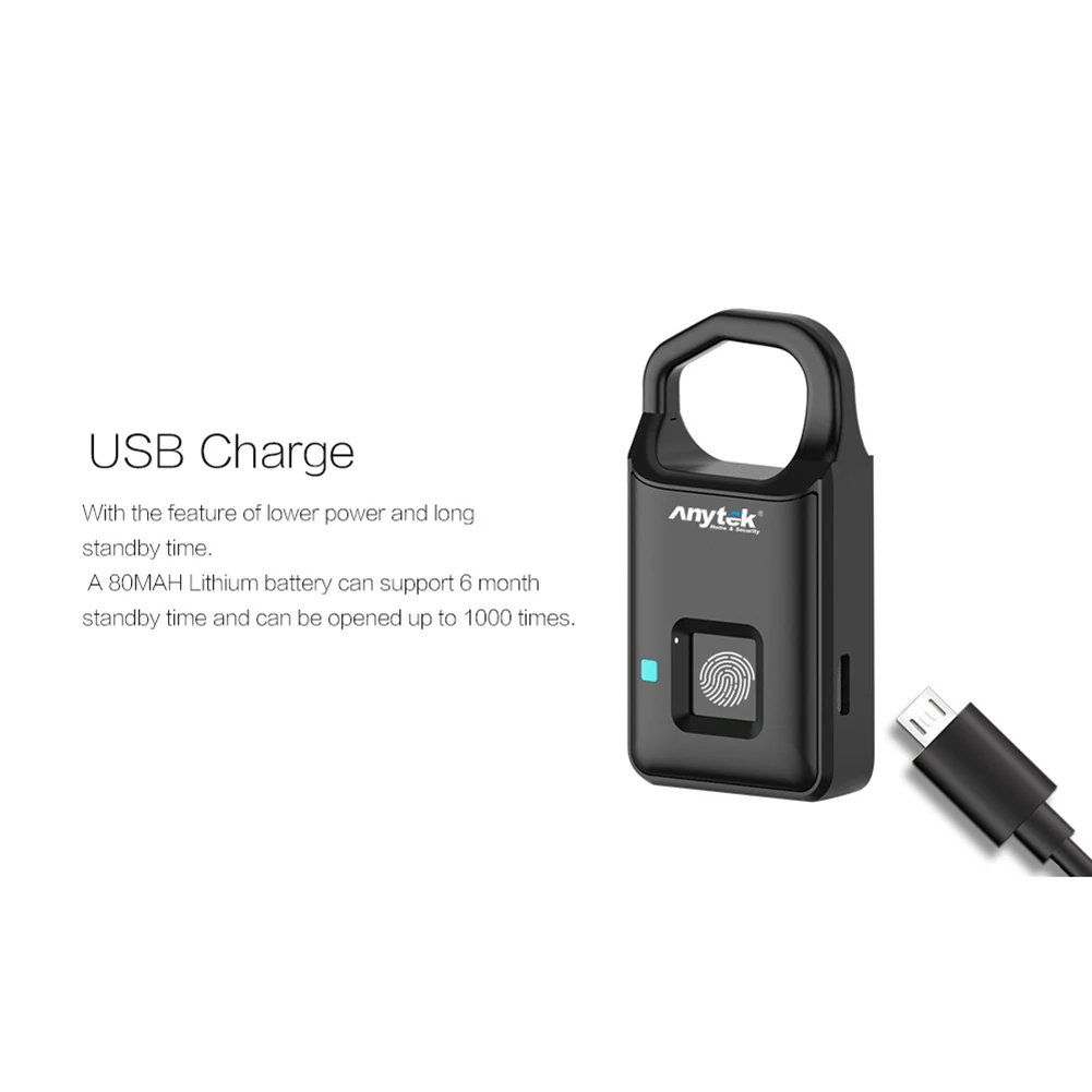 

Intelligent Fingerprint Lock Portable Travel Bag Locker Keyless USB Rechargeable Low Power Consumption for Indoor Outdoor