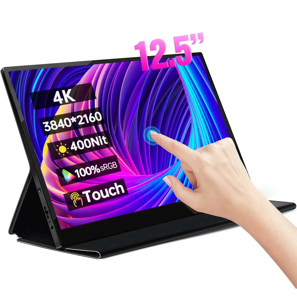 Портативный монитор 4K IPS UHD 3840X216 0, 12,5 дюйма, 10-точечный сенсорный экран HDR 100% SRGB 60Hz Type-C HDMI, беспроводной Wi-Fi Мобильный дисплей