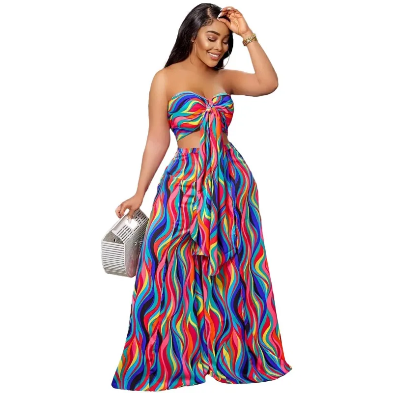 

Two Piece Set Africa Clothes African New Dashiki Fashion Flower Print Suit Top Trousers Super Elastic Party For Women Outfits