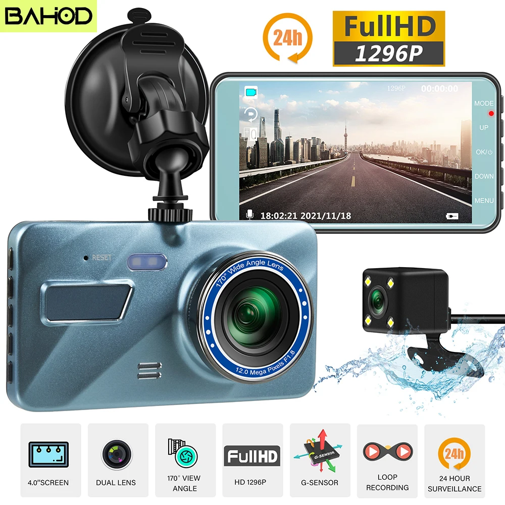 

BAHOD X1 Car DVR HD 1080P Dual Front and Rear Dash Cam for Cars Reversing Video Motion Detection Loop Video Front and Rear Video