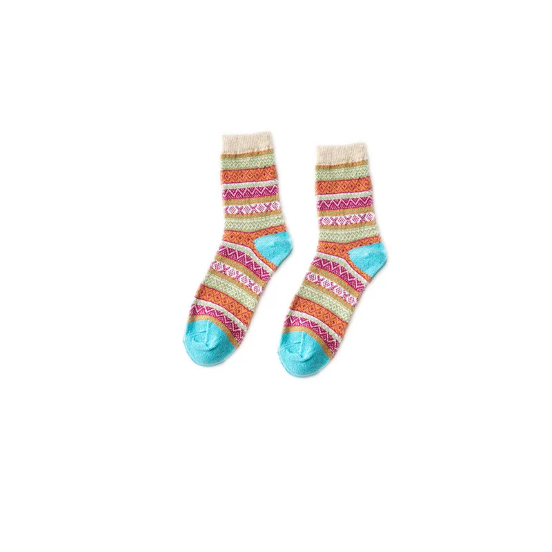 5pairs Winter Thicken Thermal Women's Angora Wool Socks Wave Stripe Flower Socks