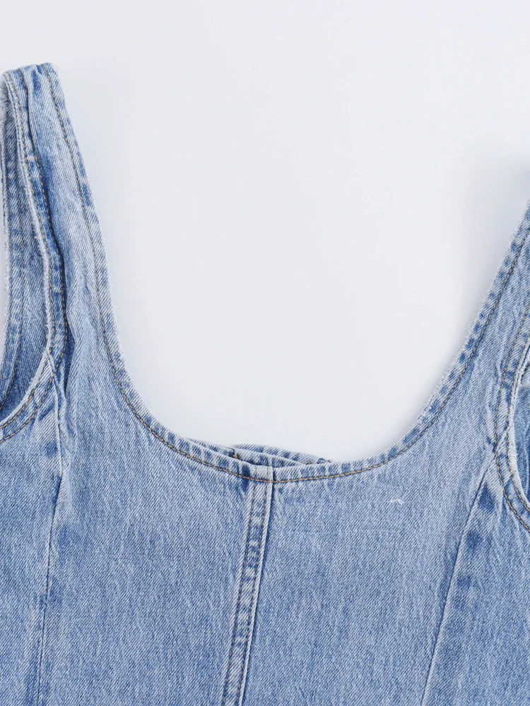 Женское джинсовое платье-миди на пуговицах спереди с круглым вырезом