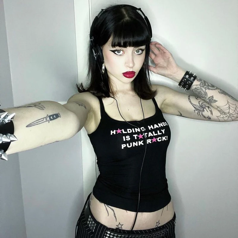 Женские топы в готическом стиле винтажные укороченные с буквенным принтом