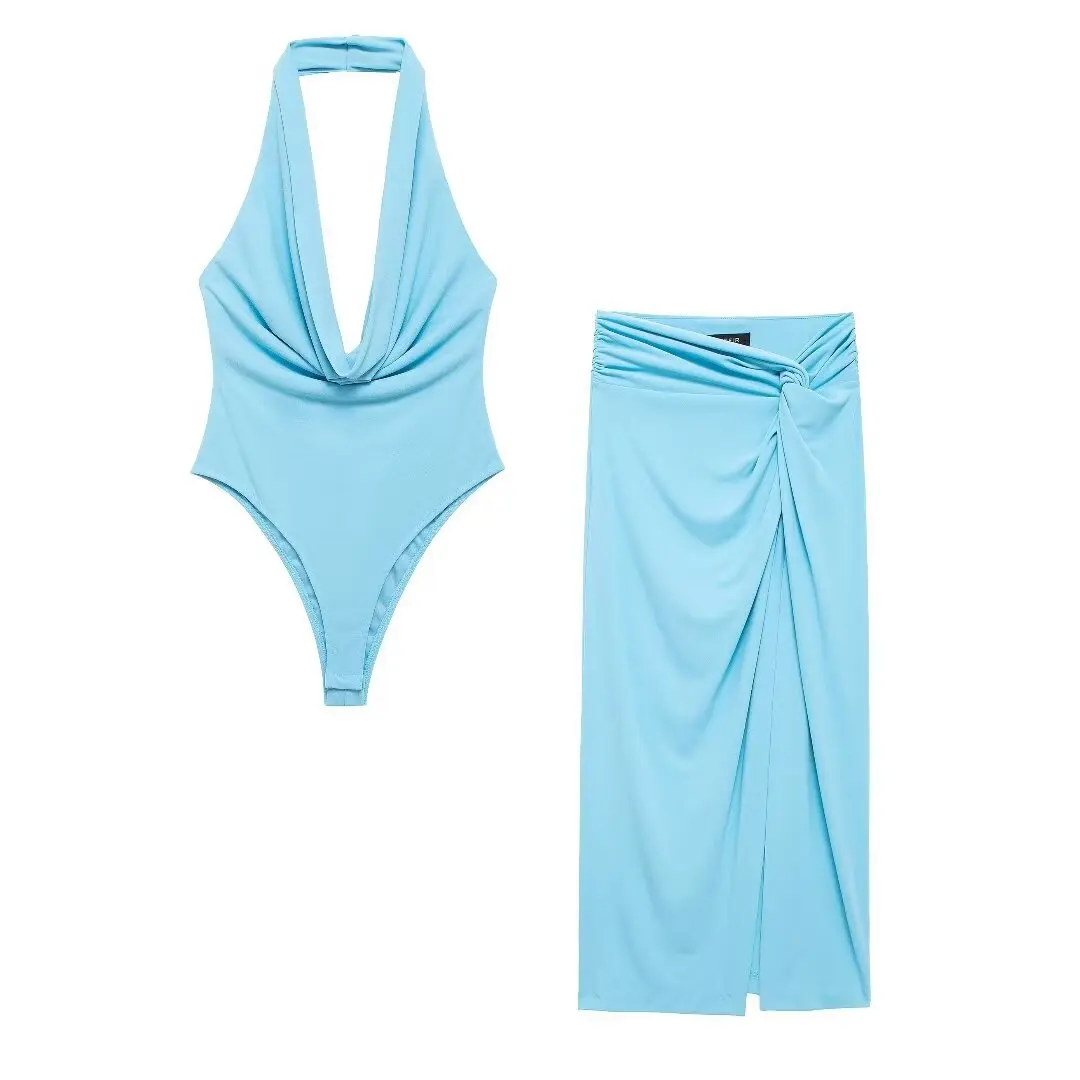 Элегантный женский костюм с подтяжками летние однотонные трико без рукавов