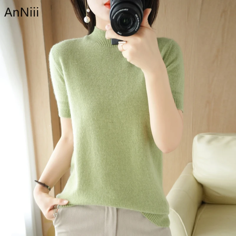 

Women Sweater Pullover Tops Sweaters Y2k Clothes Women's Knitted Suit Blouses Ami Traf Short Sleeve Top Female Clothing Basic