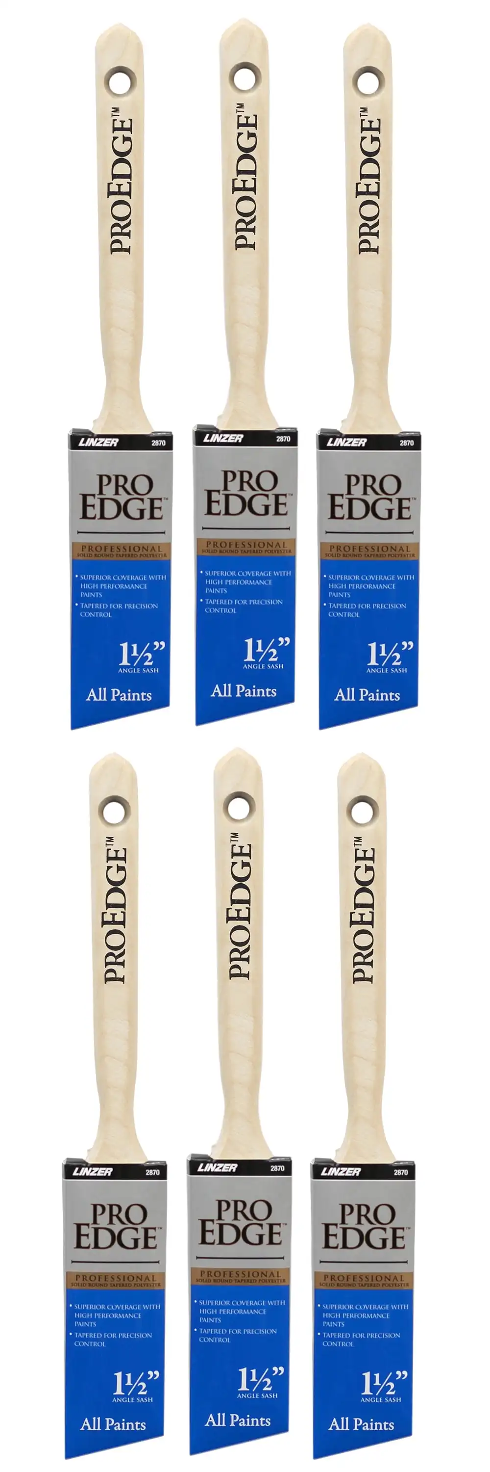 

1.5" Linzer Pro Edge Polyester Blend Angle Sash Natural Wood Handle Household Paint Brush 6-Pk