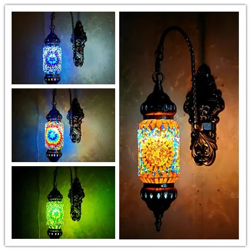 

Retro Exotic Restaurant Wall Lamp Bar Cafe Turkey Decorative Aisle Mosaic Green Ancient Glass Wall Lamp Wall Decor