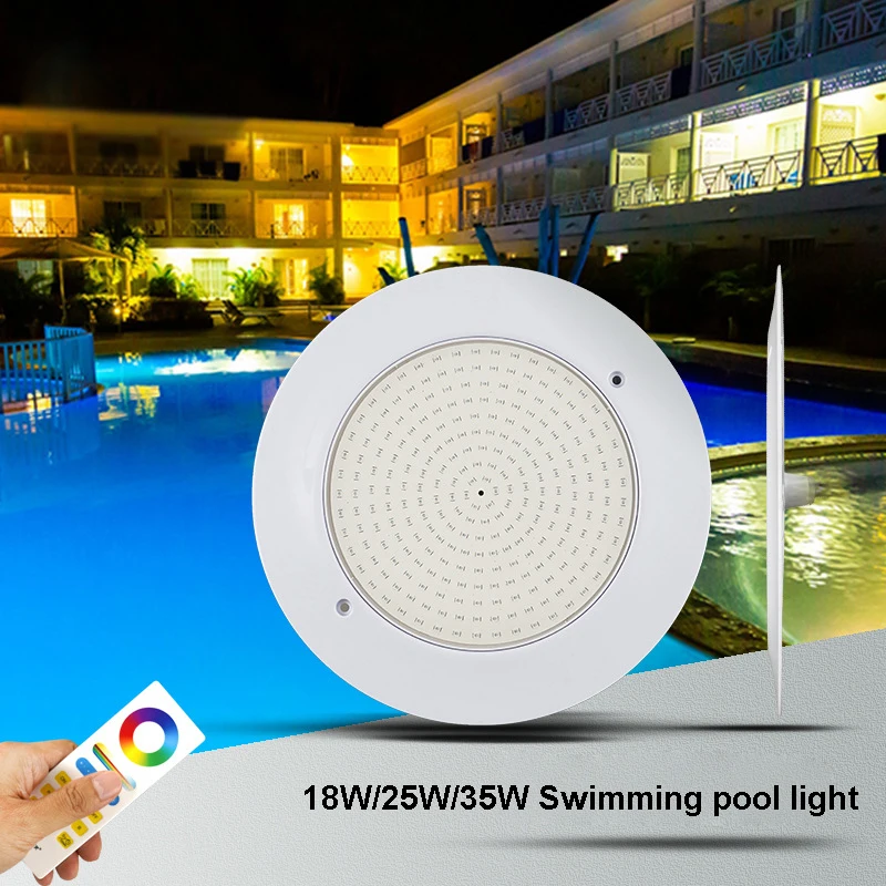 Ultra thin 12v wifi 18w 25w 35w IP68 Resin filled rgb touch remote control wall mounted led swimming pool lights spa Light