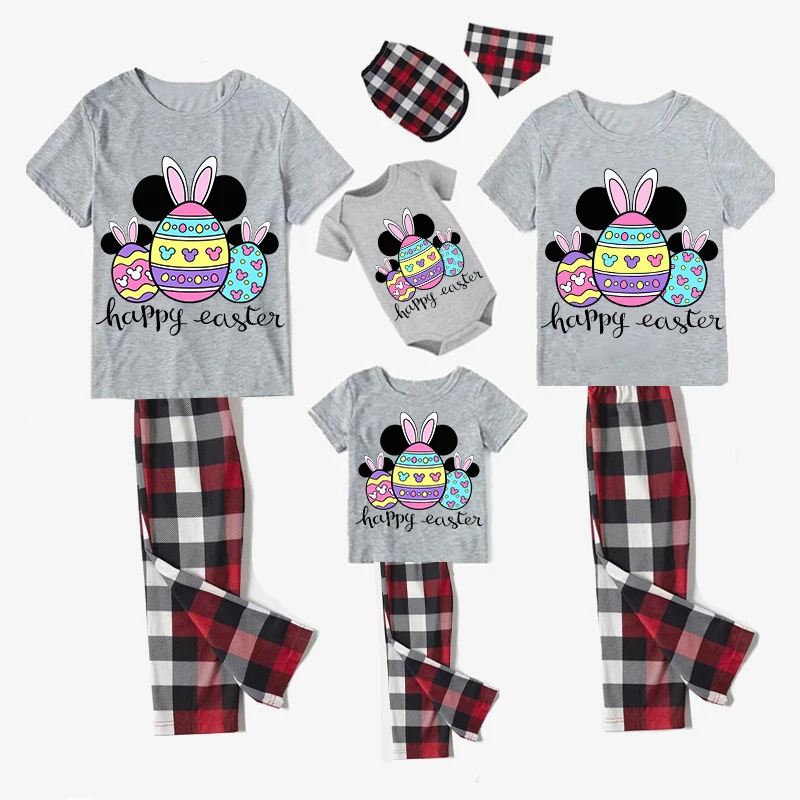 

Easter Family Matching Pajamas Exclusive Design Happy Easter Cartoon Mice Eggs Gray Pajamas Set