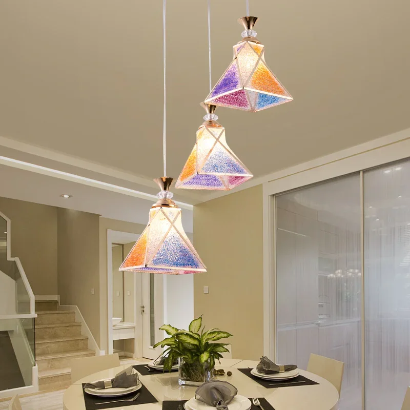

Art ring Decor Nordic Modern Living Restaurant Single Led Chandelier Pendant Lamp Light Room Head 3 Heads Colorful Glass Macaron