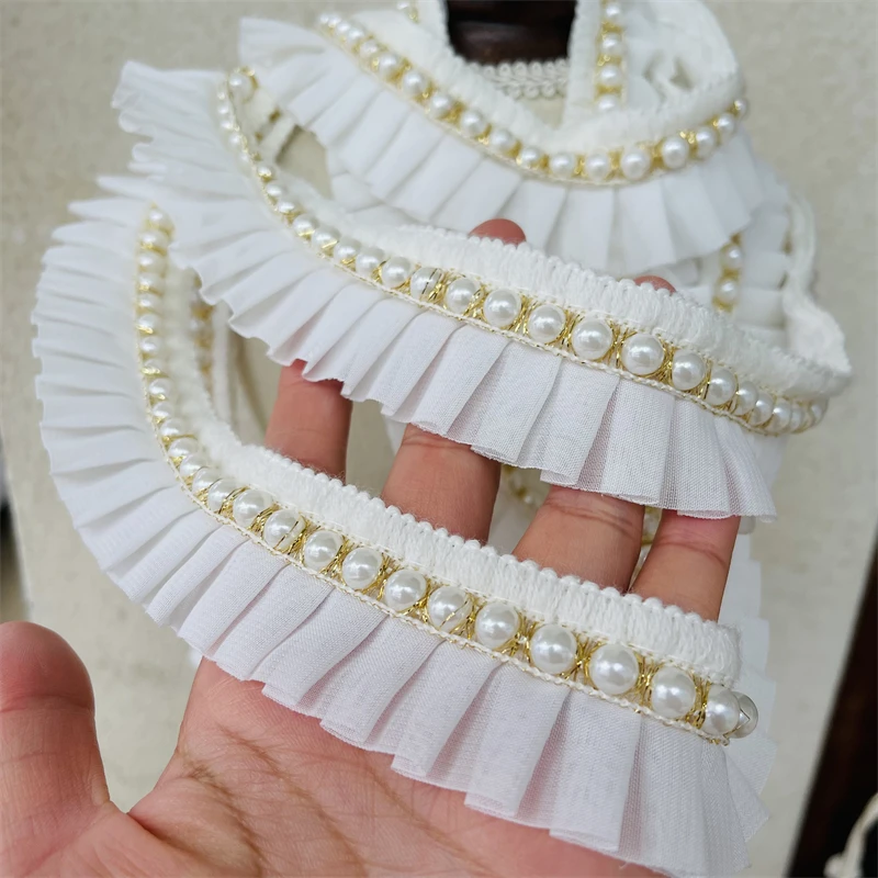 

1 ярд, лента из бисера и кружева, плиссированная шифоновая отделка с оборками, Ширина 3,5 см, белые кружевные складные манжеты «сделай сам», го...