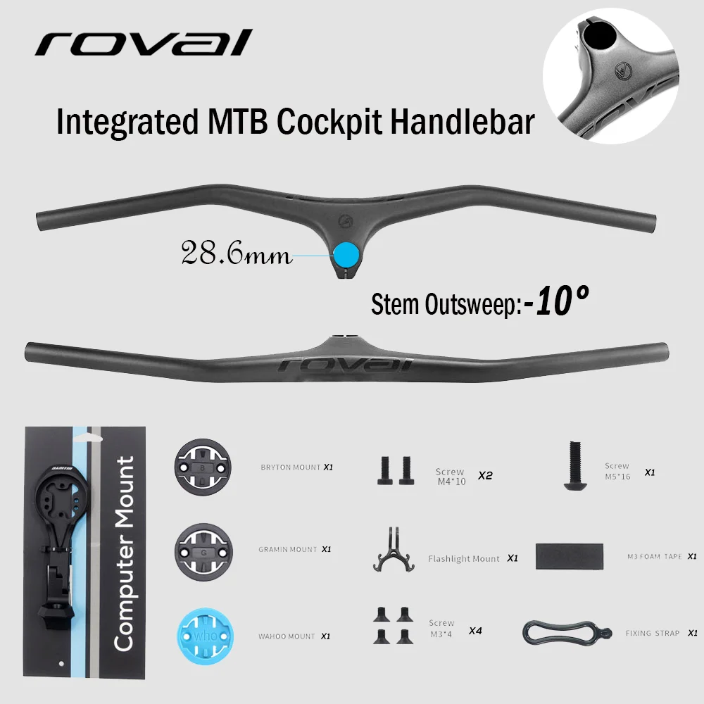 2024 Черный логотип ROVAL Mtb Руль 28 6 мм-10 градусов Карбоновый интегрированный MTB