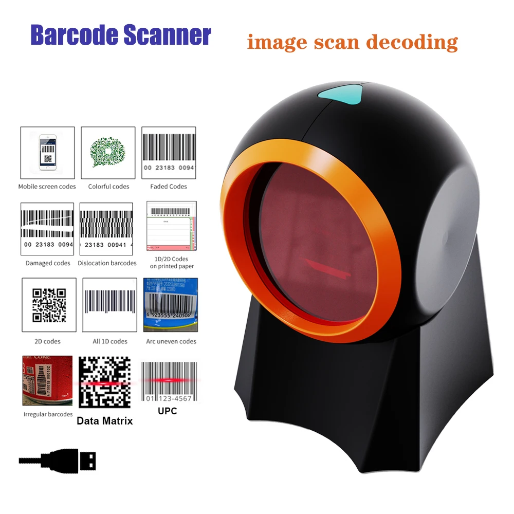 

2D Barcode Scanner Desktop Omnidirectional Automatic 1D 2D QR code Data Matrix PDF417 Bar code Reader Usb for Retail Supermarket