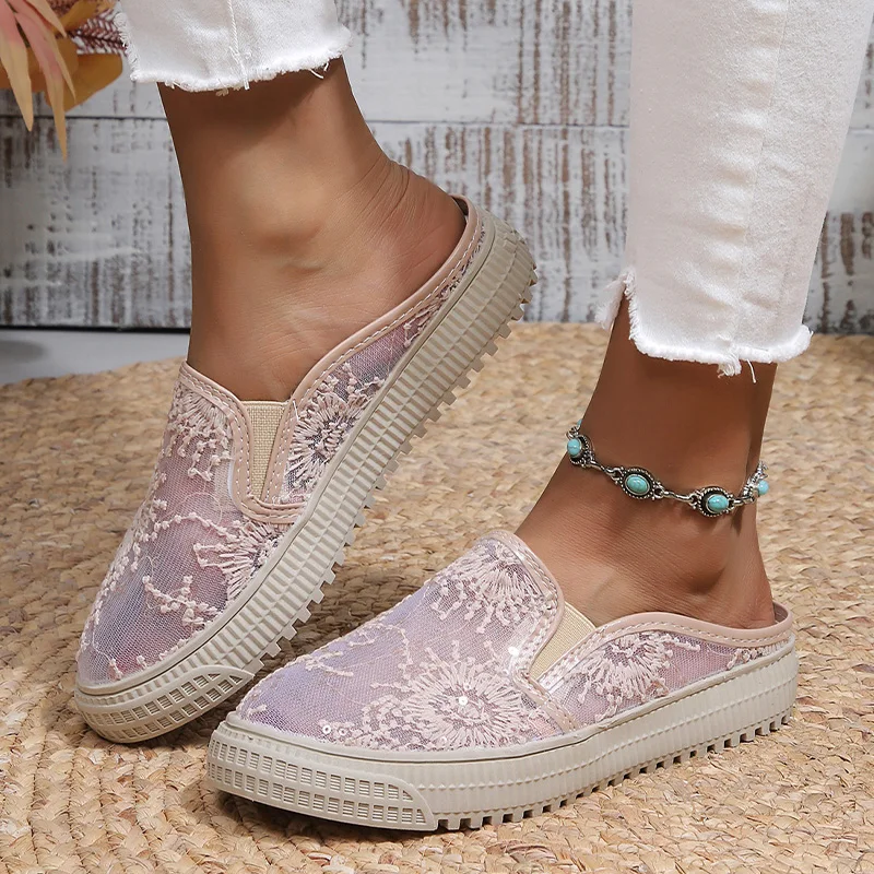 

Summer Women Mesh Slippers Flats Platform Slingback Sandals 2023 New Trend Fad Thick Mules Shoes Casual Flip-flops Women Slides