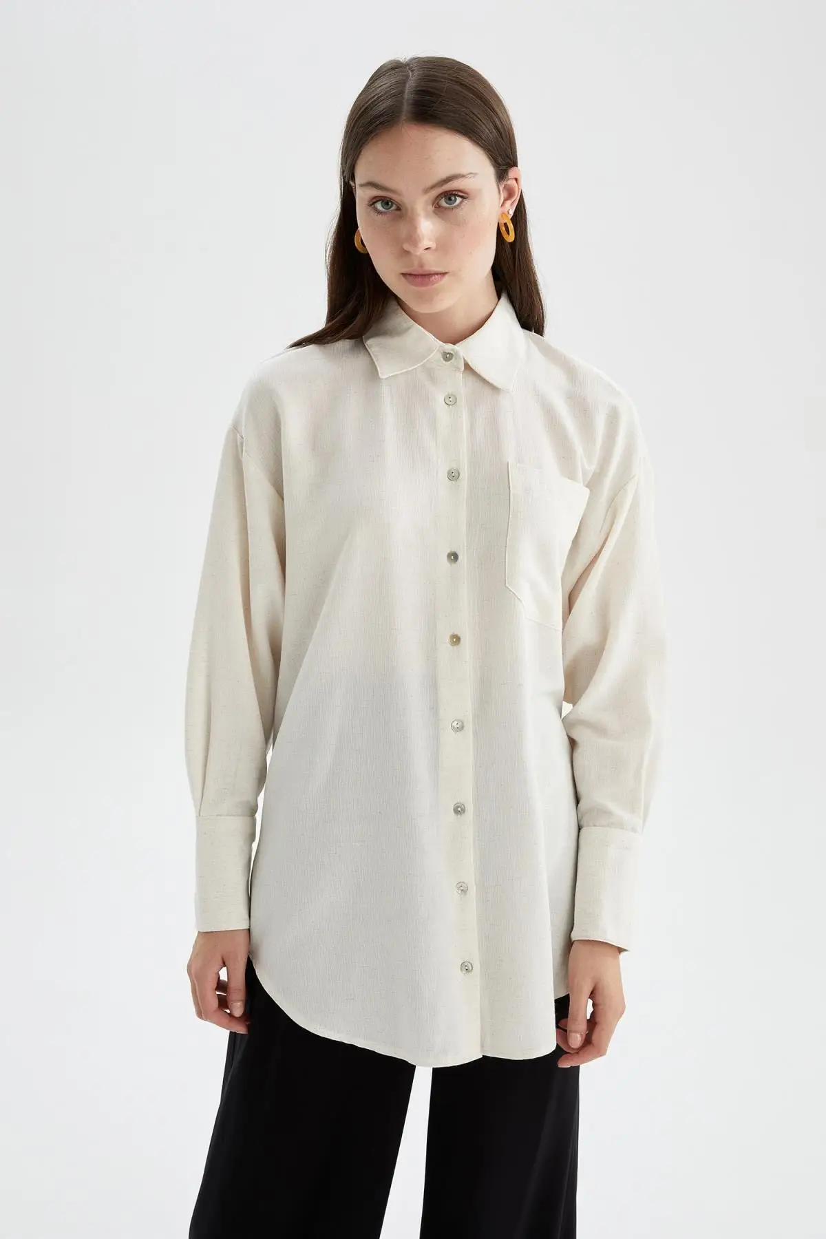 

Regular Fit A Cut Linen Mixed Shirt Tunic