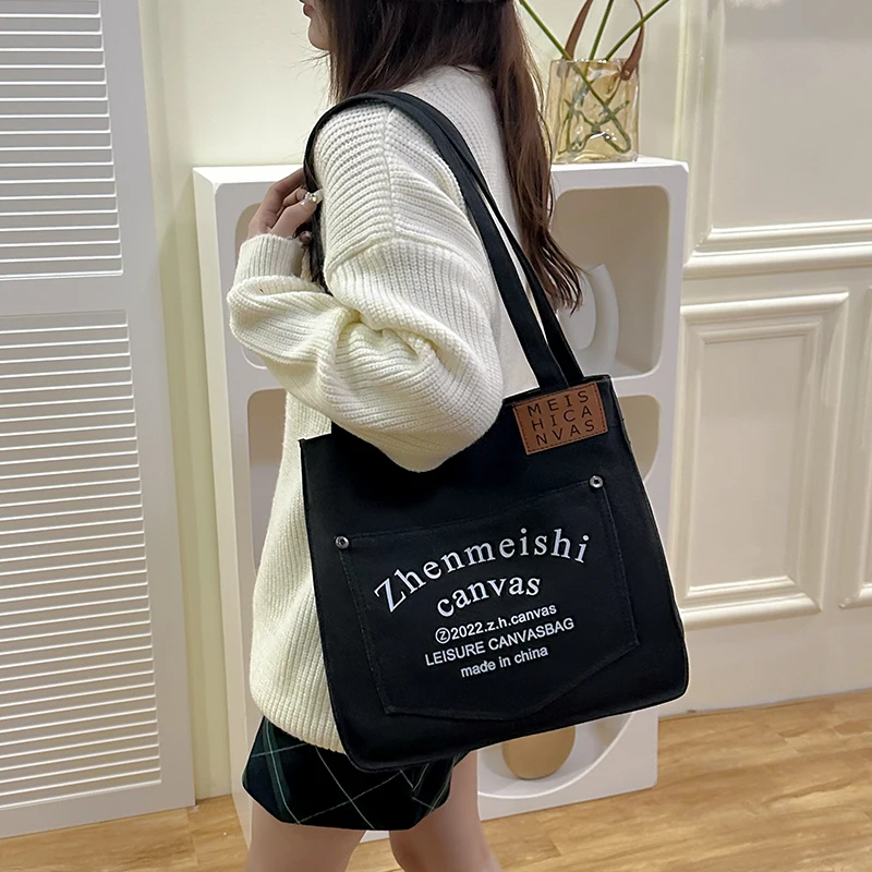 Women's Fashion Canvas Shoulder Bags Light Commute Shopper Ladies Handbag Travel Versatile Large-capacity Female Casual Tote Bag