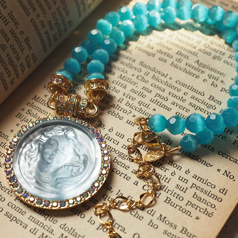

Dream Angel Blue Opal Vintage Beaded Necklace for Women
