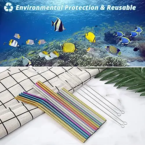 

19pcs Drinking Straws Reusable Stainless Steel Straws Cocktail Straws Colourful Coffe Metal Silicone Straw Set With Clean Brushe