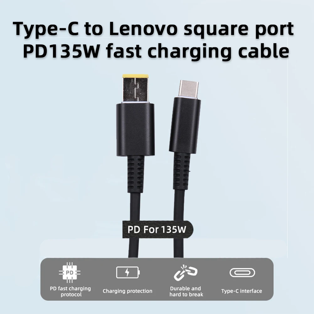 

PD 135W Fast Charging Adapter Type-C To Square 1.8m Charger Cable Cord 6.75A 20V Adapter Connector for Lenovo Legion Y7000 R7000