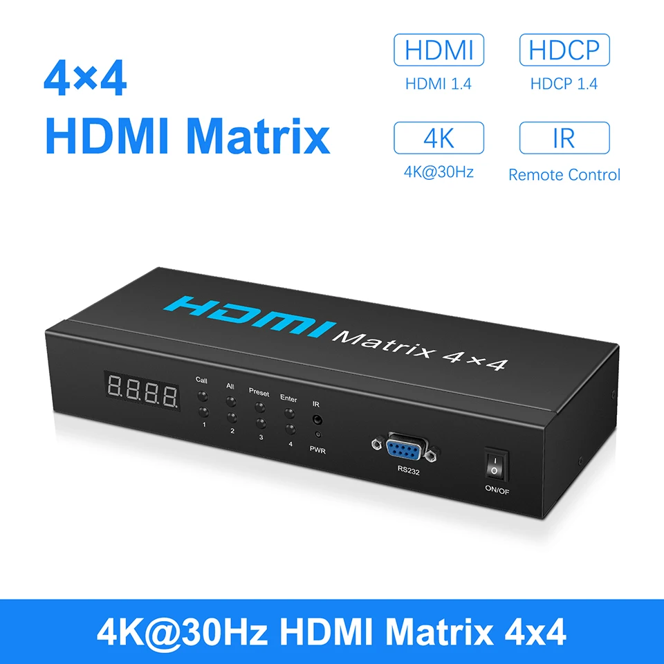 HDMI مصفوفة 4x 4 مقسم الوصلات البينية متعددة الوسائط وعالية الوضوح (HDMI) التبديل 4K HDMI مصفوفة الجلاد 4 في 4 خارج صندوق مع جهاز التحكم عن بعد الأشعة تح...