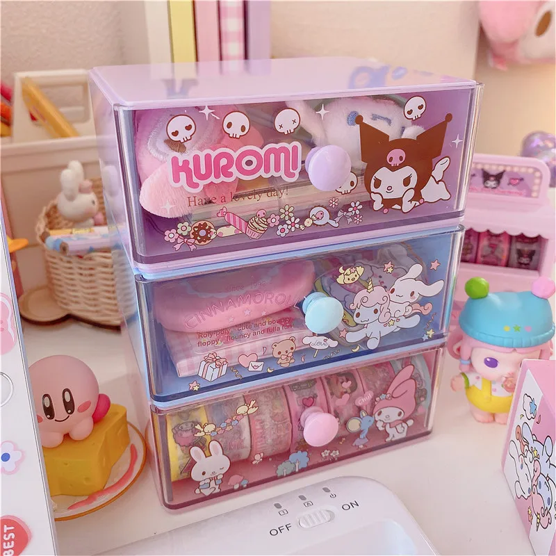 

Kawaii Sanrio Cartoon Storage Desk Melody Kuromi Jade Dog Mini Overlay Drawer Storage Box Cute Beauty Desk Gift Ornament Holder
