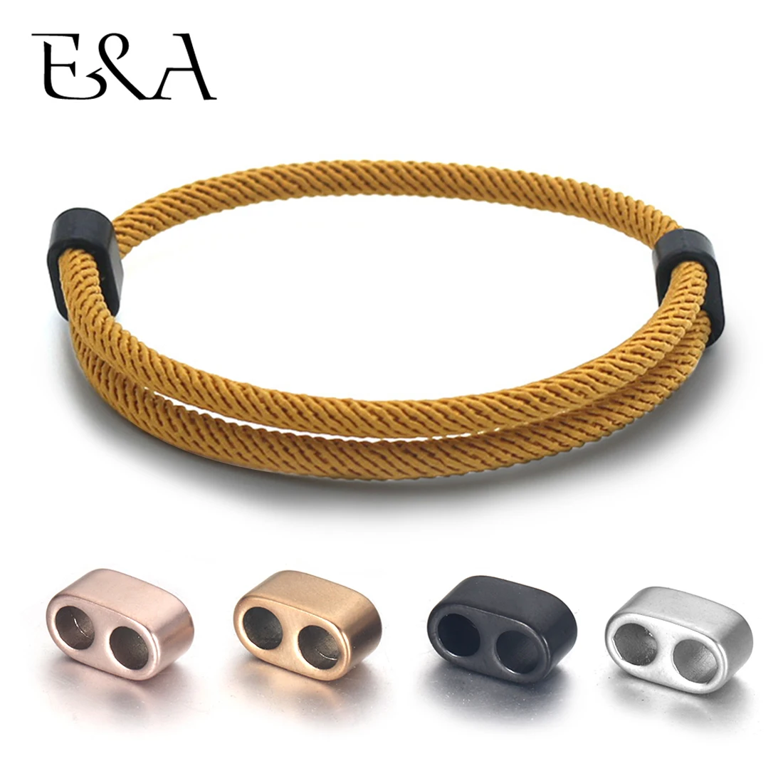 

2pieces Stainless Steel Gold End Caps Spacer Beads Connector Clasp for Adjustable Bracelet Milan Rope Jewelry Making Findings